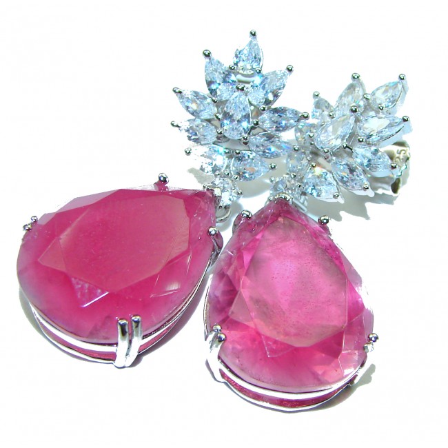 22.2 carat Authentic Raspberry Topaz .925 Sterling Silver handmade earrings