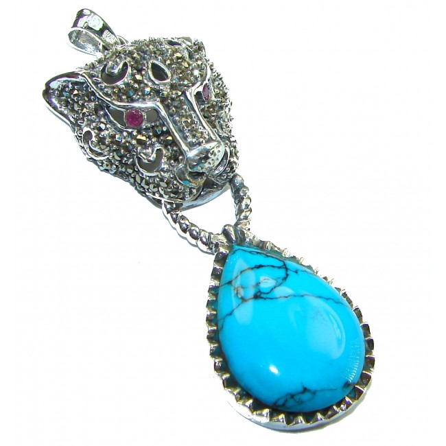 La Panther Cartier style Turquoise .925 Sterling Silver handmade Pendant