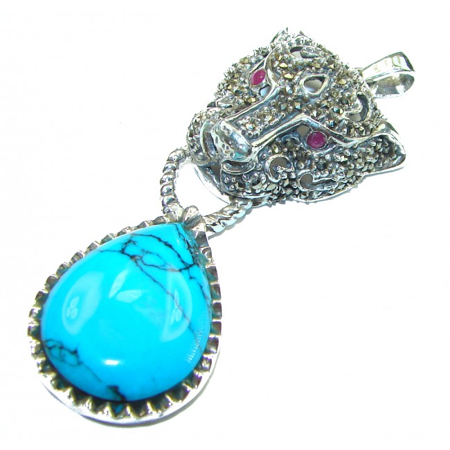 La Panther Cartier style Turquoise .925 Sterling Silver handmade Pendant