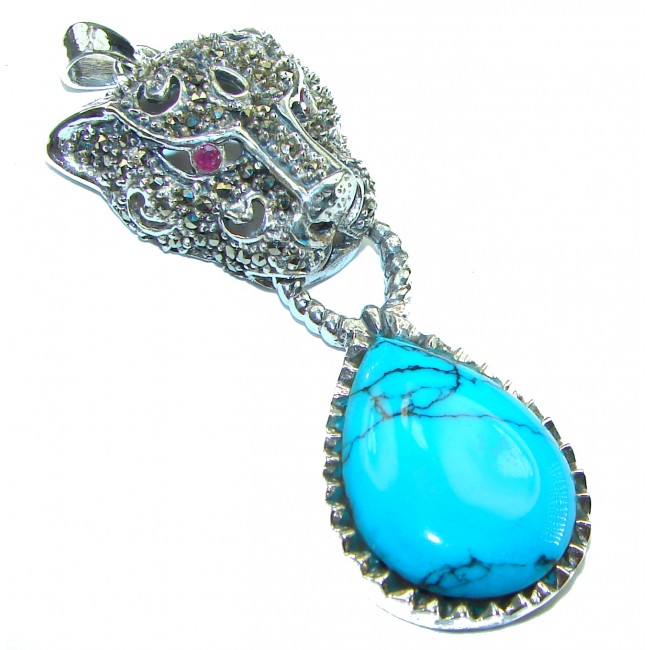 La Panther Cartier style Turquoise .925 Sterling Silver handmade Pendant