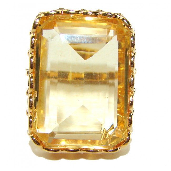 27.8 carat Genuine Lemon Quartz 14K Gold over .925 Sterling Silver handcrafted ring size 9 1/4