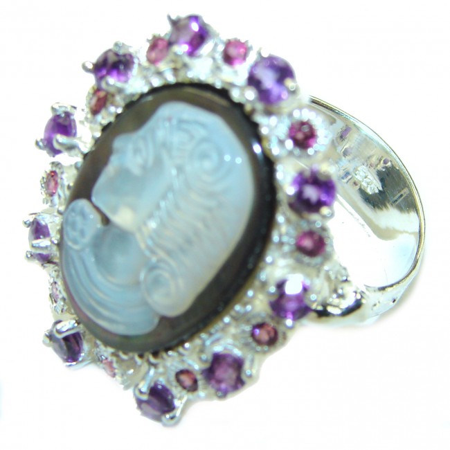 Vintage Beauty Authentic Cameo Onyx .925 Sterling Silver handcrafted Large ring; s. 8