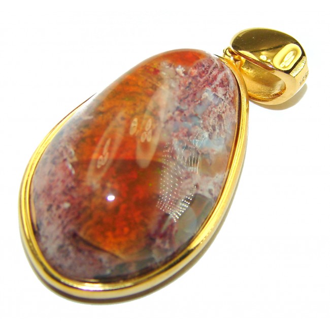 Inner Fire Mexican Fire Opal 18K Gold over .925 Sterling Silver handmade Pendant