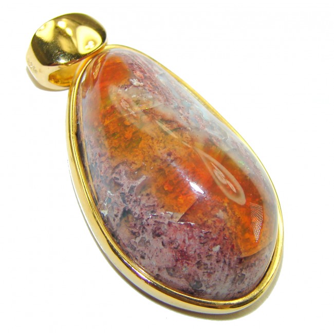 Inner Fire Mexican Fire Opal 18K Gold over .925 Sterling Silver handmade Pendant