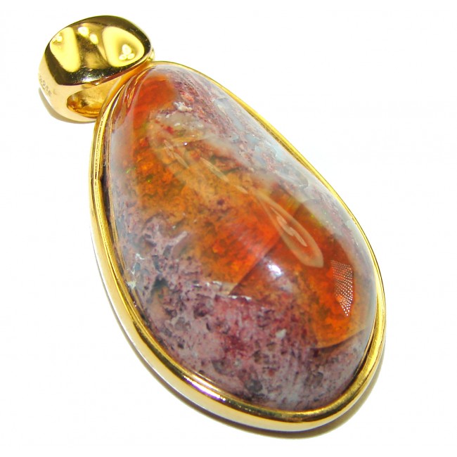 Inner Fire Mexican Fire Opal 18K Gold over .925 Sterling Silver handmade Pendant