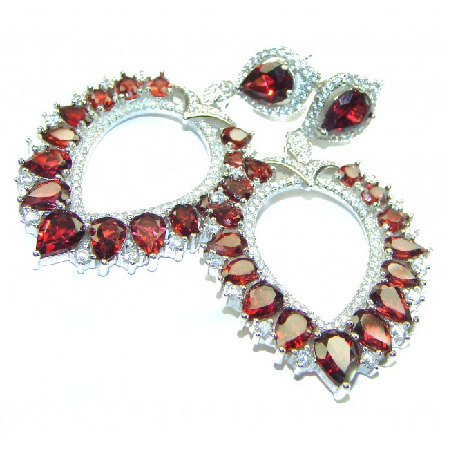 Floral design authentic Garnet .925 Sterling Silver handcrafted earrings