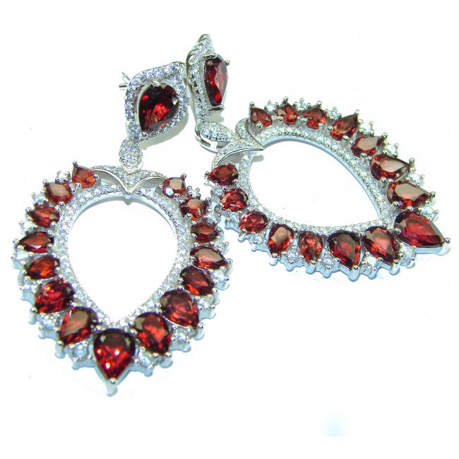 Floral design authentic Garnet .925 Sterling Silver handcrafted earrings