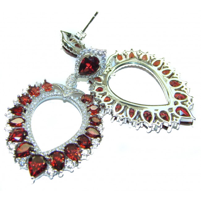 Floral design authentic Garnet .925 Sterling Silver handcrafted earrings