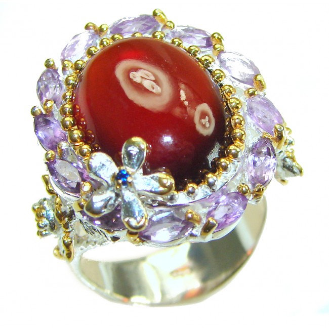 Blooming Rose Red Authentic Hessonite Garnet .925 Sterling Silver handcrafted Ring size 8