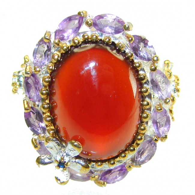 Blooming Rose Red Authentic Hessonite Garnet .925 Sterling Silver handcrafted Ring size 8