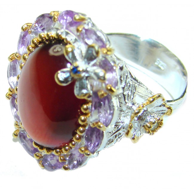 Blooming Rose Red Authentic Hessonite Garnet .925 Sterling Silver handcrafted Ring size 8