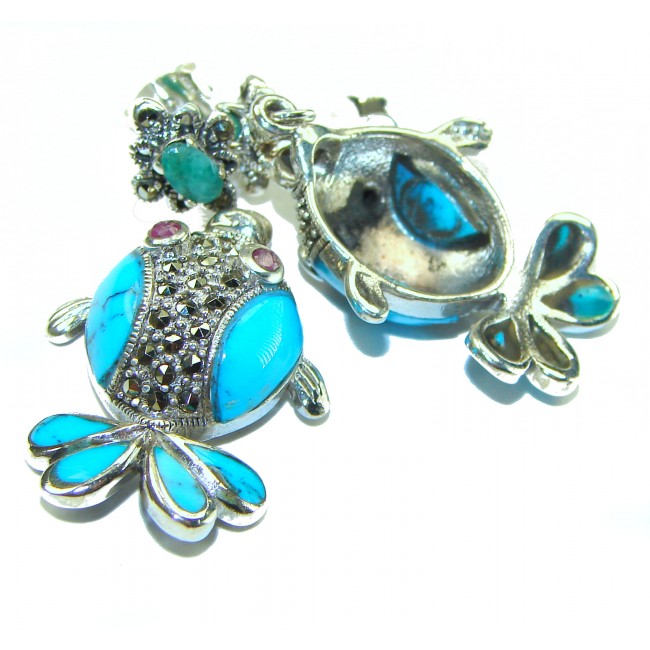 One of a kind Precious Fishes natural Turquoise .925 Sterling Silver handcrafted Earrings