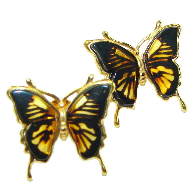 Butterflies Baltic Polish Amber 14K Gold over .925 Sterling Silver earrings