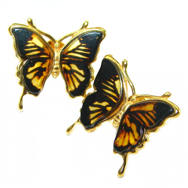 Butterflies Baltic Polish Amber 14K Gold over .925 Sterling Silver earrings