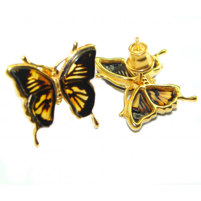 Butterflies Baltic Polish Amber 14K Gold over .925 Sterling Silver earrings