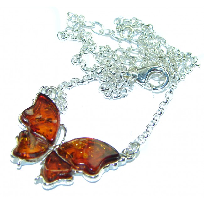 Great Masterpiece Butterfly genuine Baltic Amber .925 Sterling Silver handmade necklace