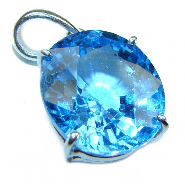 Precious Treasure 26.5 carat Swiss Blue Topaz .925 Sterling Silver handmade Pendant