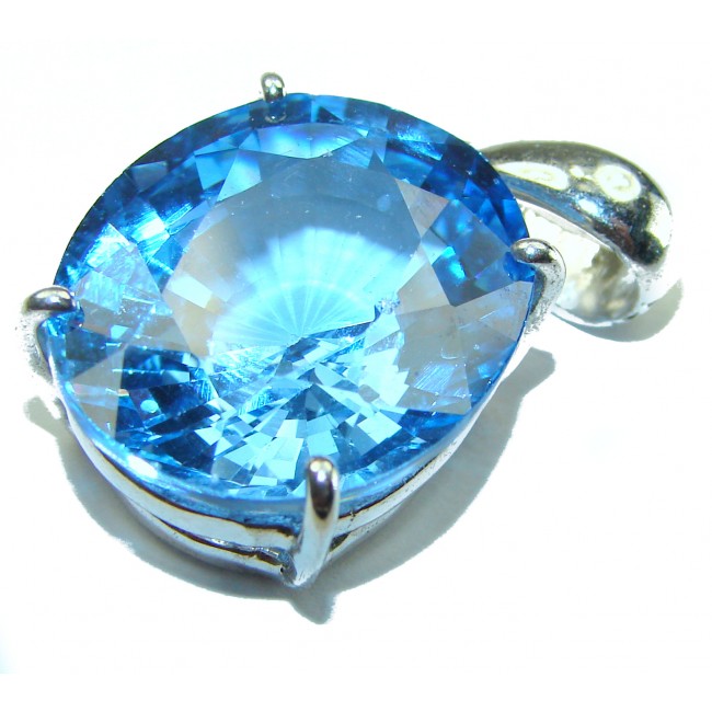 Precious Treasure 26.5 carat Swiss Blue Topaz .925 Sterling Silver handmade Pendant