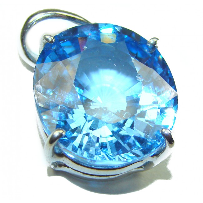 Precious Treasure 26.5 carat Swiss Blue Topaz .925 Sterling Silver handmade Pendant