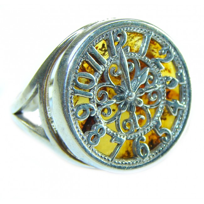 Precious Watch Authentic Baltic Amber .925 Sterling Silver handcrafted ring; s. 6 adjustable