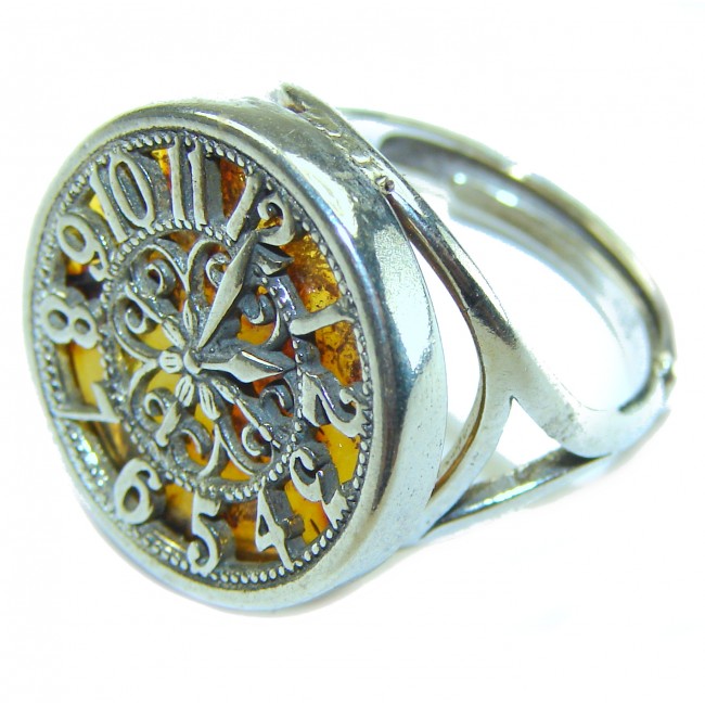 Precious Watch Authentic Baltic Amber .925 Sterling Silver handcrafted ring; s. 6 adjustable