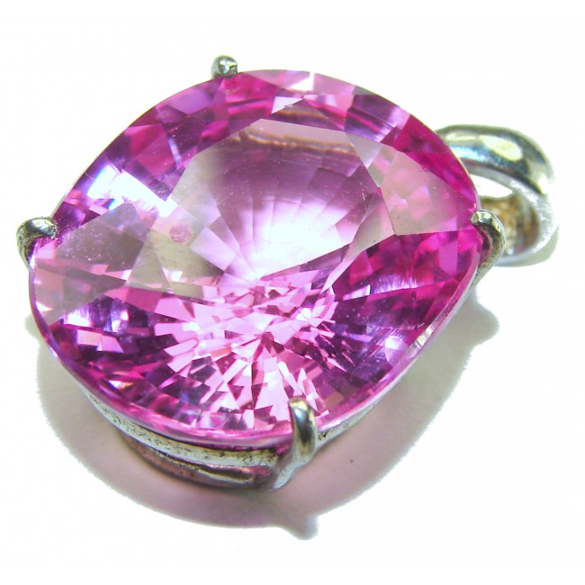 Oval cut 22.7 carat Genuine Pink Sapphire .925 Sterling Silver handcrafted pendant