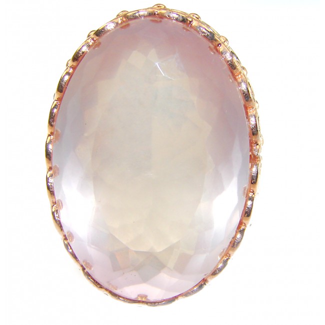 Oversized Authentic Brazilian Rose Quartz 14k Rose Gold over .925 Sterling Silver incredible Ring size 8 adjustable