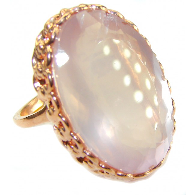 Oversized Authentic Brazilian Rose Quartz 14k Rose Gold over .925 Sterling Silver incredible Ring size 8 adjustable