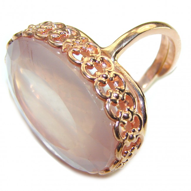 Oversized Authentic Brazilian Rose Quartz 14k Rose Gold over .925 Sterling Silver incredible Ring size 8 adjustable