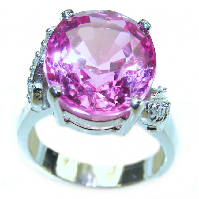 Blooming Orchid 10.5 carat OVAL cut Pink Topaz .925 Silver handcrafted Cocktail Ring s. 6 1/2