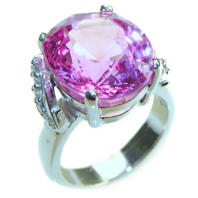 Blooming Orchid 10.5 carat OVAL cut Pink Topaz .925 Silver handcrafted Cocktail Ring s. 6 1/2