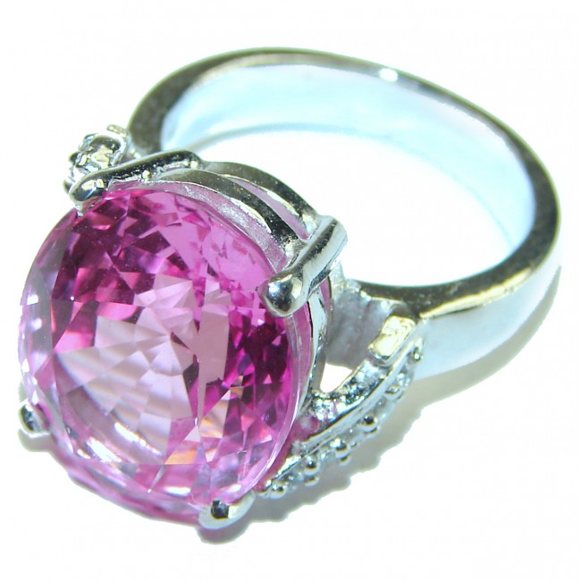 Blooming Orchid 10.5 carat OVAL cut Pink Topaz .925 Silver handcrafted Cocktail Ring s. 6 1/2