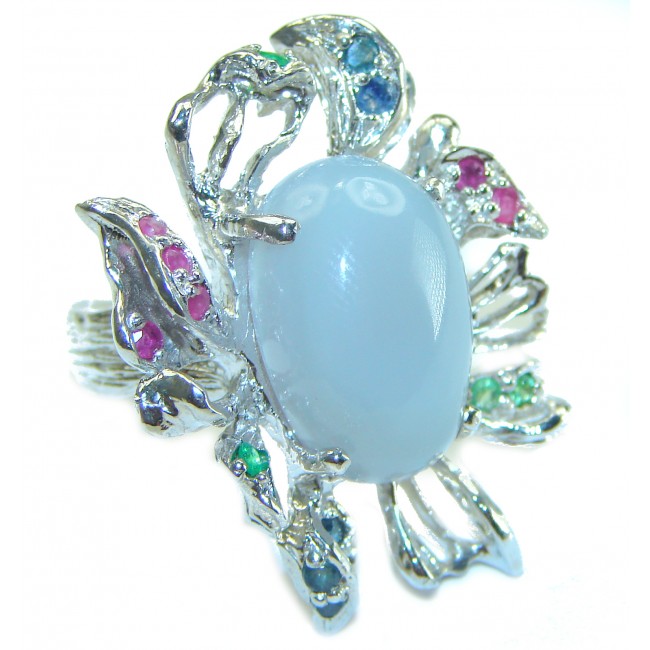 Large Top Quality Angelite .925 Sterling Silver handcrafted Ring s. 7 1/4