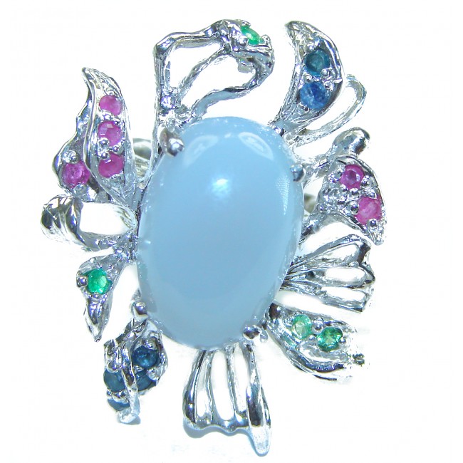 Large Top Quality Angelite .925 Sterling Silver handcrafted Ring s. 7 1/4