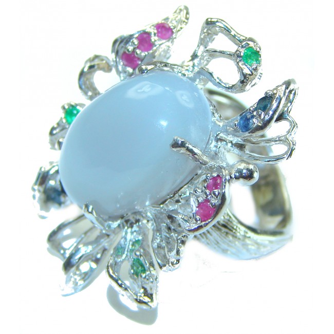 Large Top Quality Angelite .925 Sterling Silver handcrafted Ring s. 7 1/4