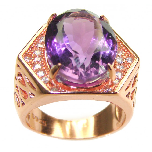 Warm sunny glow Amethyst 14K Rose Gold over .925 Sterling Silver Handcrafted Ring size 7