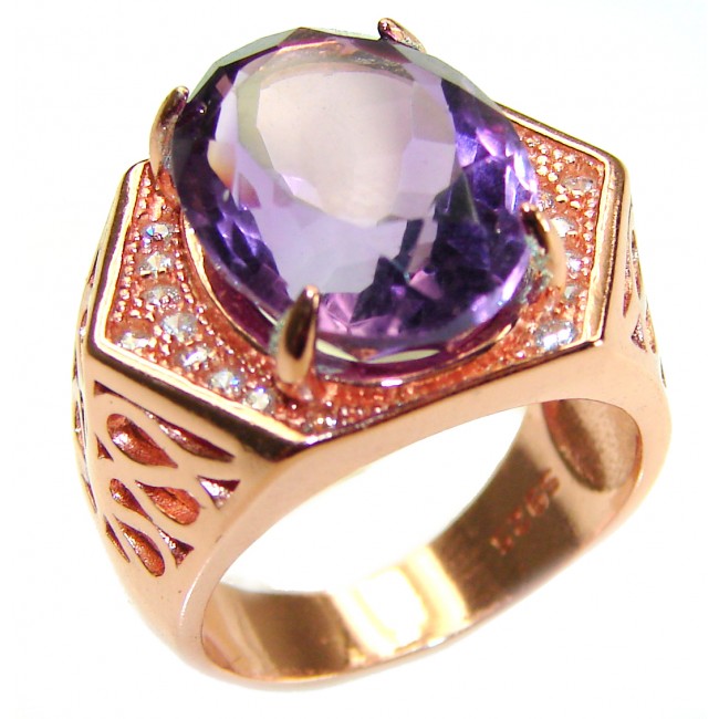 Warm sunny glow Amethyst 14K Rose Gold over .925 Sterling Silver Handcrafted Ring size 7