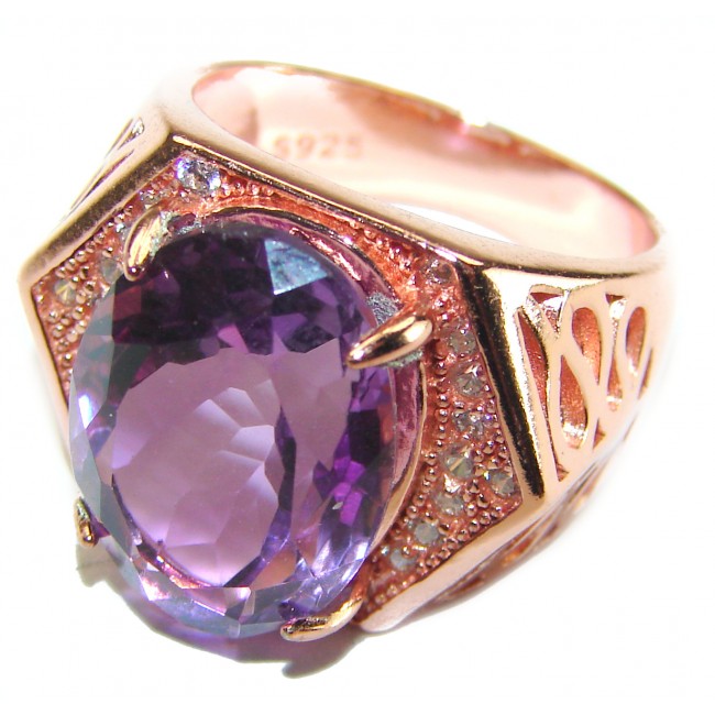 Warm sunny glow Amethyst 14K Rose Gold over .925 Sterling Silver Handcrafted Ring size 7