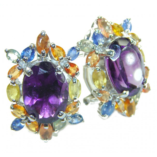 Classy Beauty Amethyst multicolor Sapphire .925 Sterling Silver handmade Statement earrings