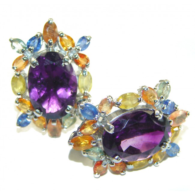 Classy Beauty Amethyst multicolor Sapphire .925 Sterling Silver handmade Statement earrings