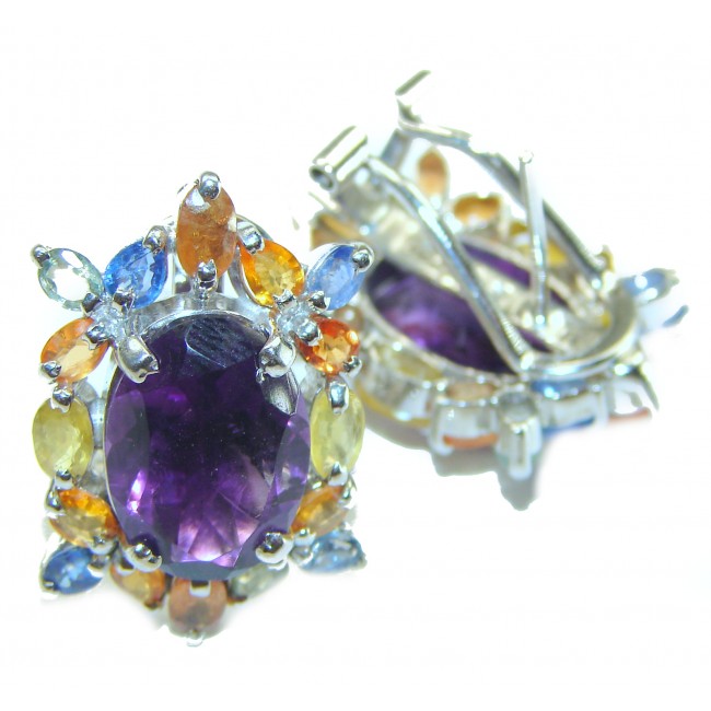 Classy Beauty Amethyst multicolor Sapphire .925 Sterling Silver handmade Statement earrings