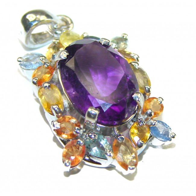 Classy Beauty Amethyst multicolor Sapphire .925 Sterling Silver handcrafted pendant