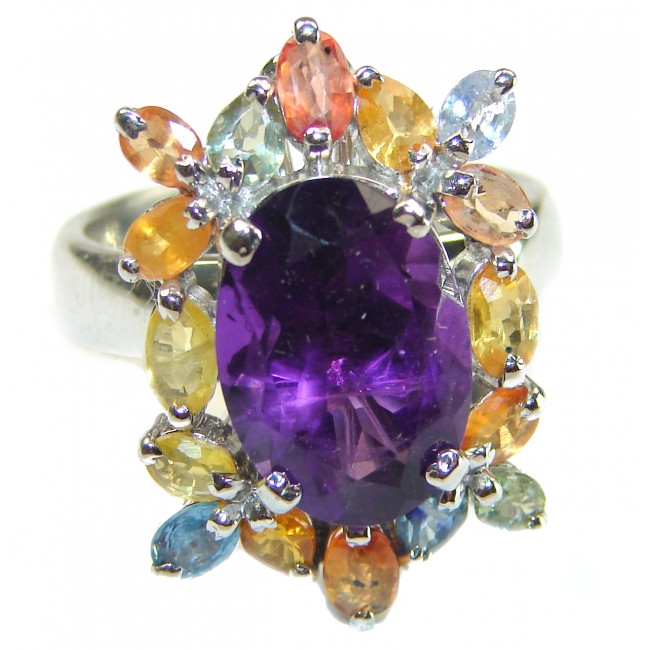 Classy Beauty Amethyst multicolor Sapphire .925 Sterling Silver Handcrafted Ring size 9