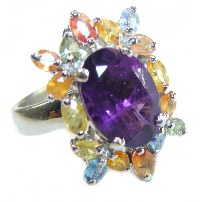 Classy Beauty Amethyst multicolor Sapphire .925 Sterling Silver Handcrafted Ring size 9