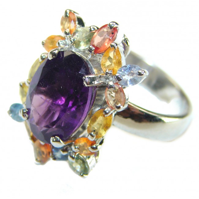 Classy Beauty Amethyst multicolor Sapphire .925 Sterling Silver Handcrafted Ring size 9