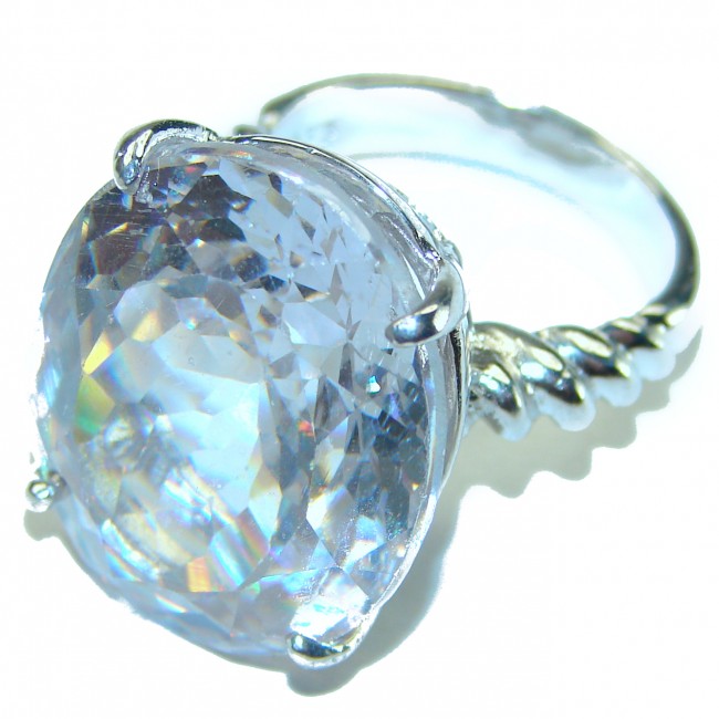 Queen of Ligh 32.5 carat White Topaz .925 Sterling Silver handcrafted ring size 7