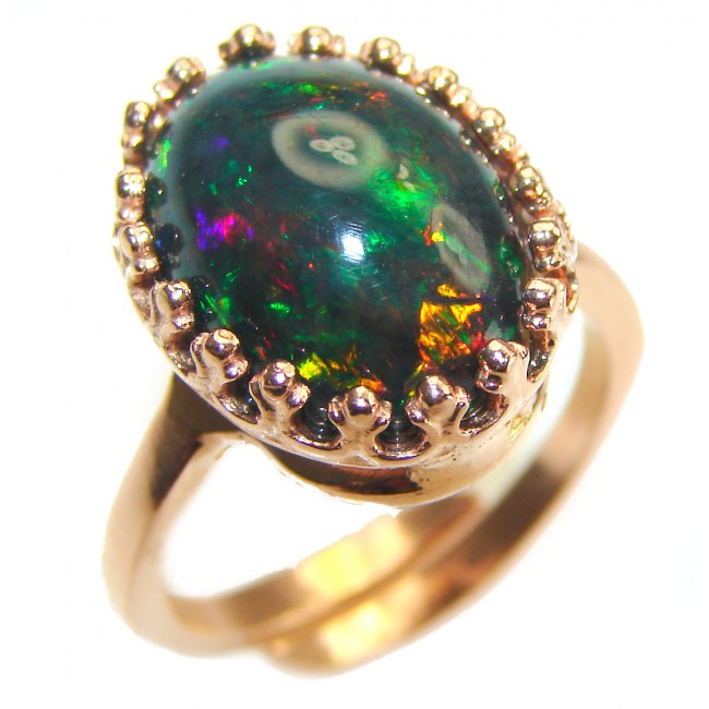 A Milky Way Genuine 15.9 carat Black Opal 18K Gold over .925 Sterling Silver handmade Ring size 8