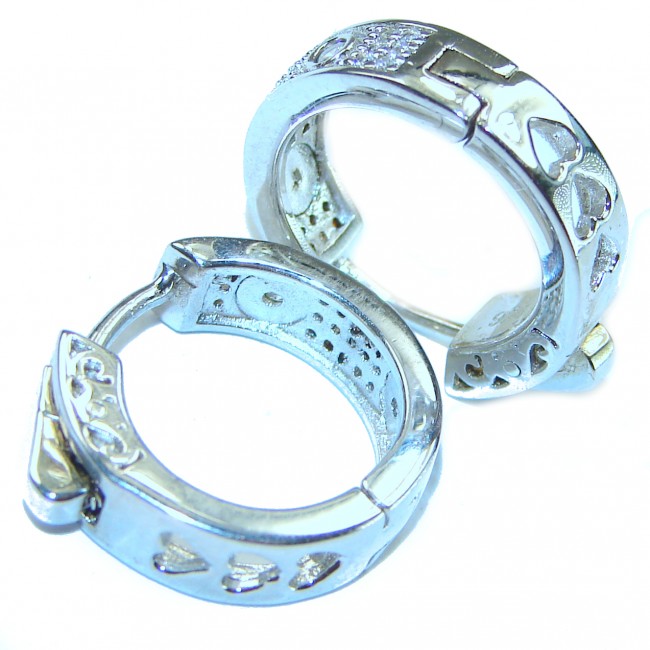 Amazing authentic White Topaz .925 Sterling Silver Huggie Hoop Earrings