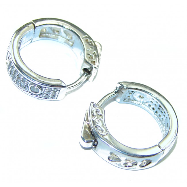 Amazing authentic White Topaz .925 Sterling Silver Huggie Hoop Earrings