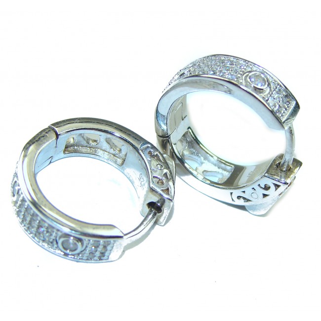 Amazing authentic White Topaz .925 Sterling Silver Huggie Hoop Earrings